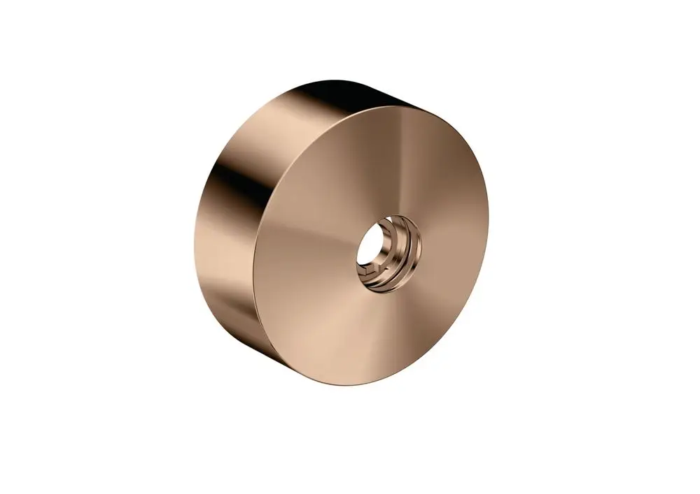 Runde Verlängerungsrosette von AXOR in poliertem Rotgold mit mittigem Gewinde. Das Produkt hat eine glatte, reflektierende Oberfläche und ist ideal zur optischen Gestaltung.